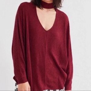 Urban Outfitters Sky Rib Knit Open Mock Neck Choker Sweater Top Maroon Size M